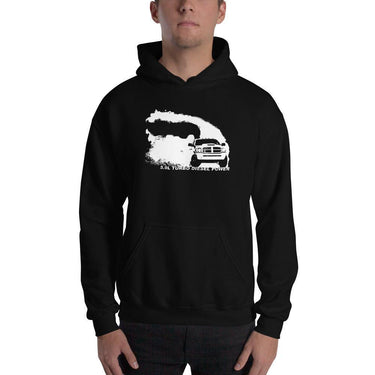 3rd Gen 5.9 Diesel Truck Rolling Coal Hoodie modeled in black